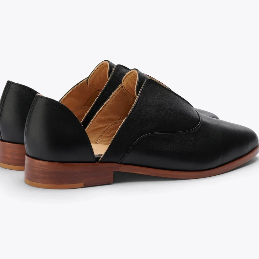 NISOLO Black Leather Emma D'Orsay Oxford Classic Flat Shoes - Picture 8 of 16